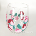 Hand painted Flower Stemless Wine Glass